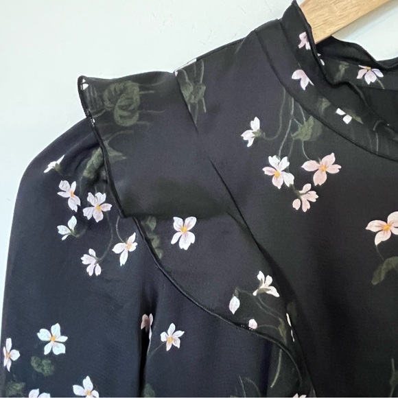 Ann Taylor black ruffle black floral long sleeve dress womens size 00P petite - Picture 7 of 13